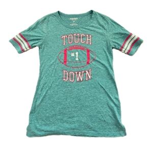 Old Navy Heathered Teal Football Touch Down Women's Short Sleeve Small T-Shirt